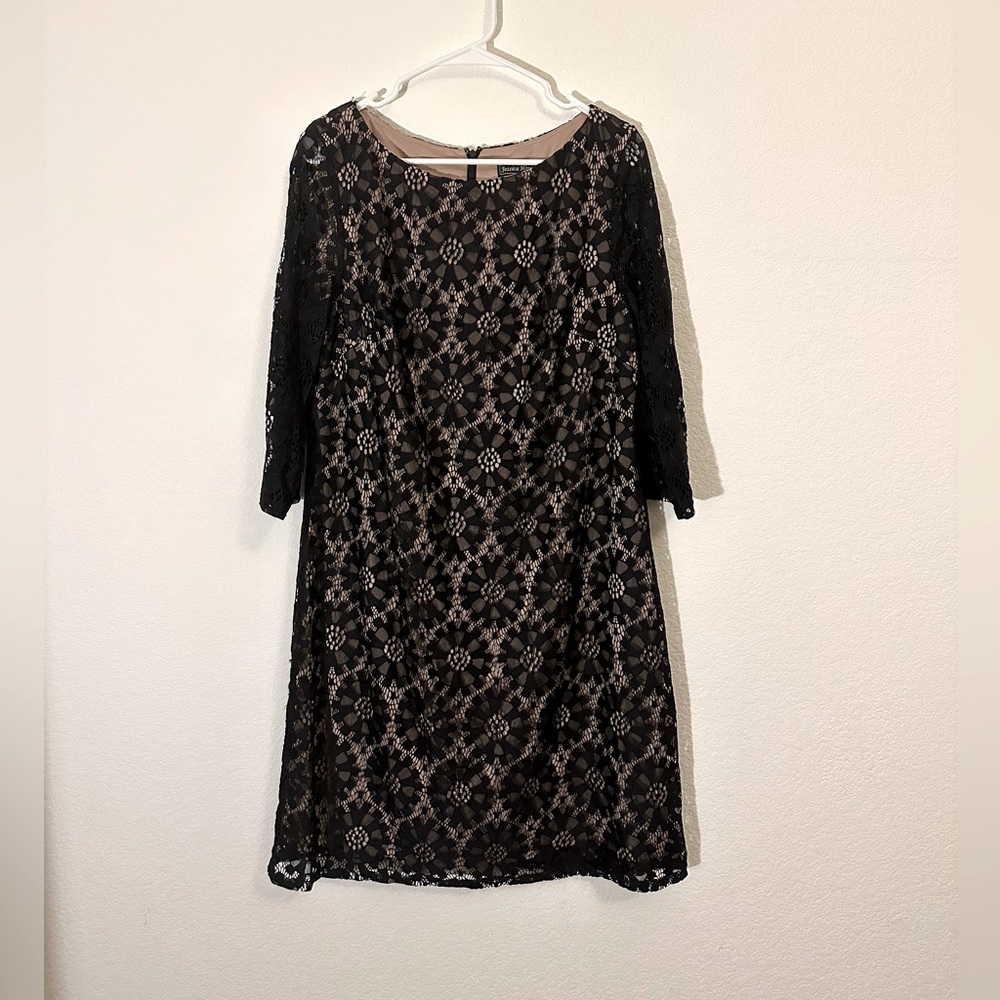 Jessica Howard Size 14 Black and Tan Dress 3/4 Sleeve
